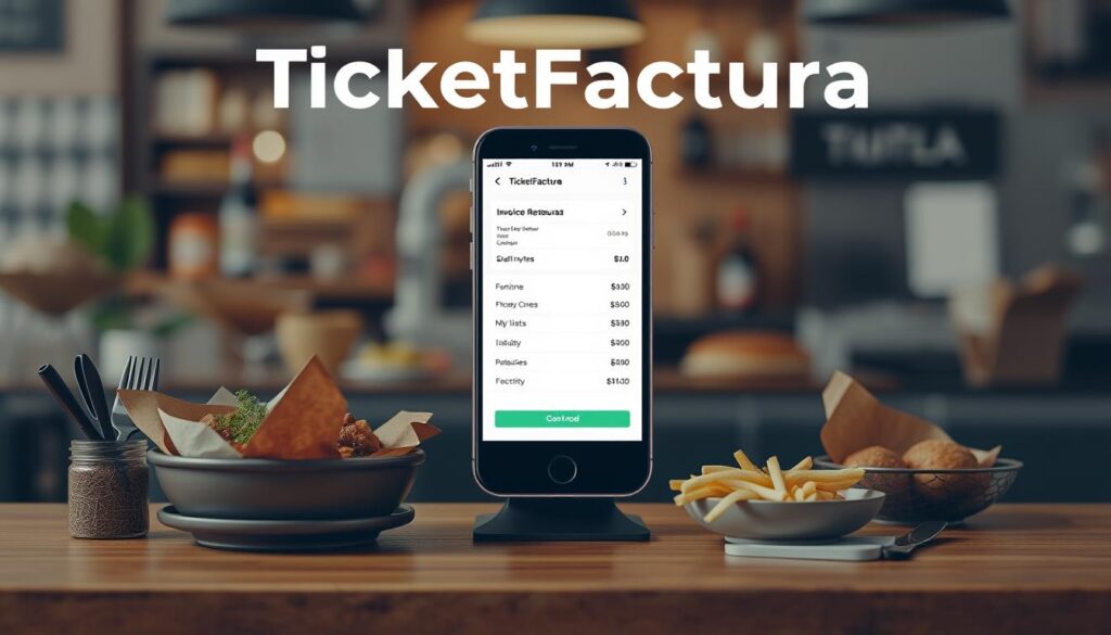 Genera una imagen que represente a TicketFactura como una solución de facturación electrónica para restaurantes.