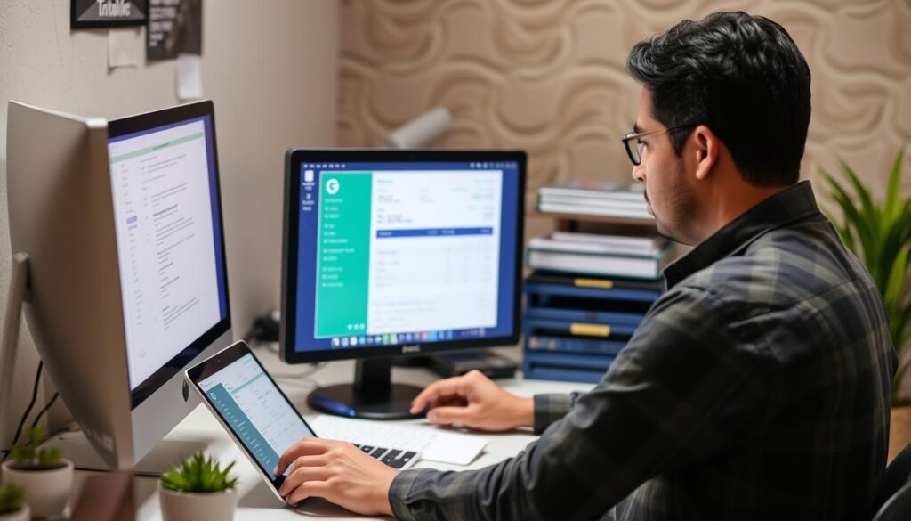 Imagen de un empresario mexicano utilizando una computadora para facturar electrónicamente